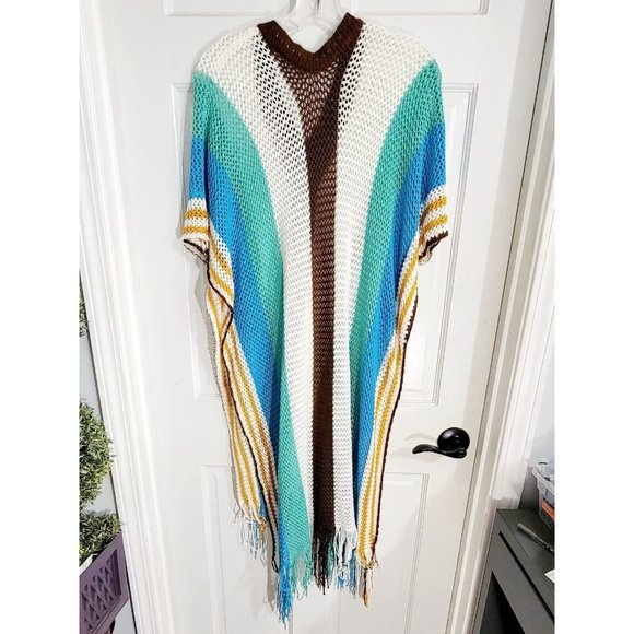 Cupshe Bohemian Striped V-neck Cape Sleeve Fringed Crochet Dress Beach Cover Up - Picture 3 of 10